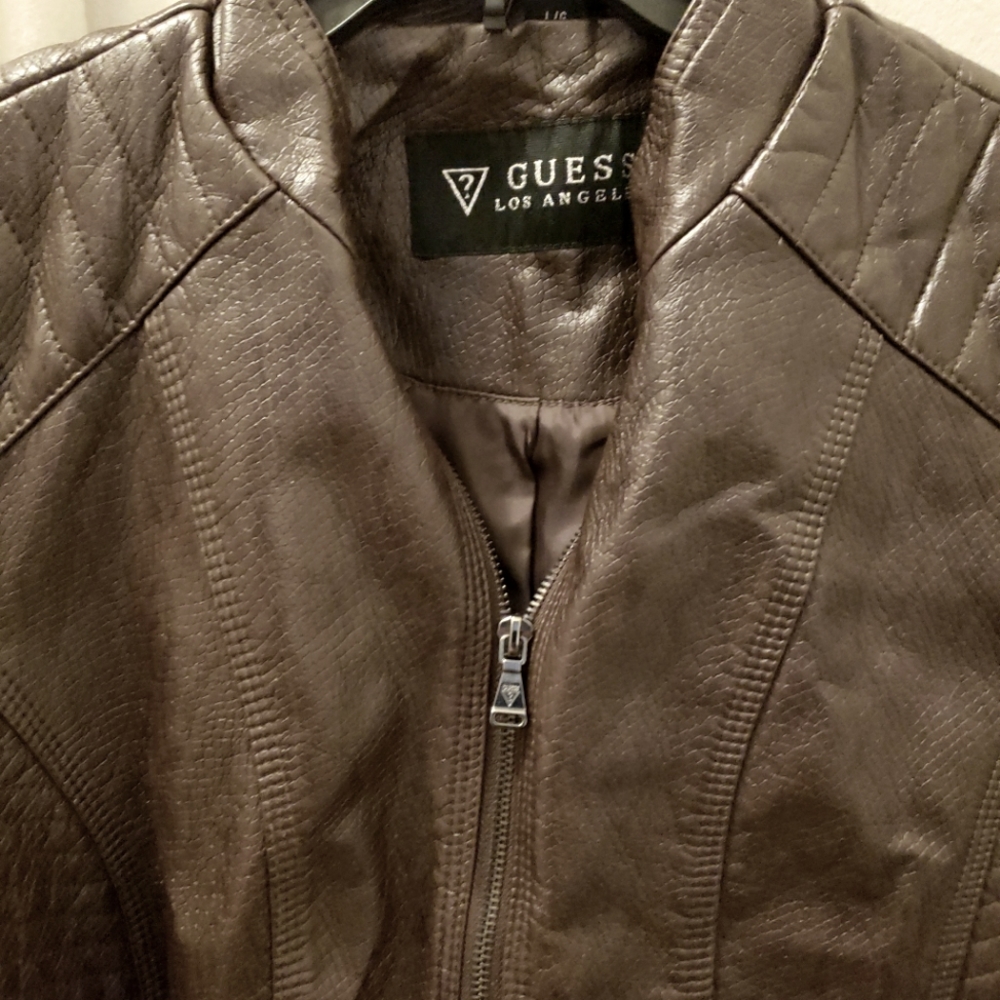 Guess faux dark brown leather jacket L